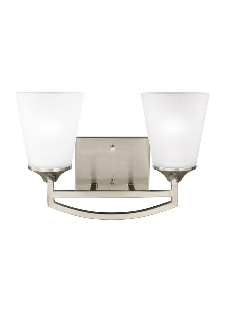 Sea Gull Lighting-4424502-962-Hanford - Two Light Bath Vanity Brushed Nickel Incandescent Brushed Nickel Finish with Satin Etched Glass