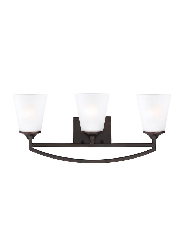 Sea Gull Lighting-4424503-710-Hanford - Three Light Bath Vanity Bronze Incandescent Brushed Nickel Finish with Satin Etched Glass