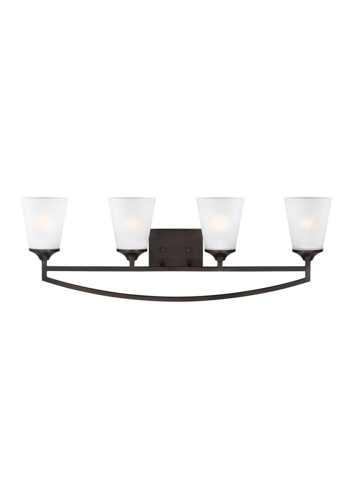 Sea Gull Lighting-4424504-710-Hanford - Four Light Bath Vanity Bronze Incandescent Brushed Nickel Finish with Satin Etched Glass