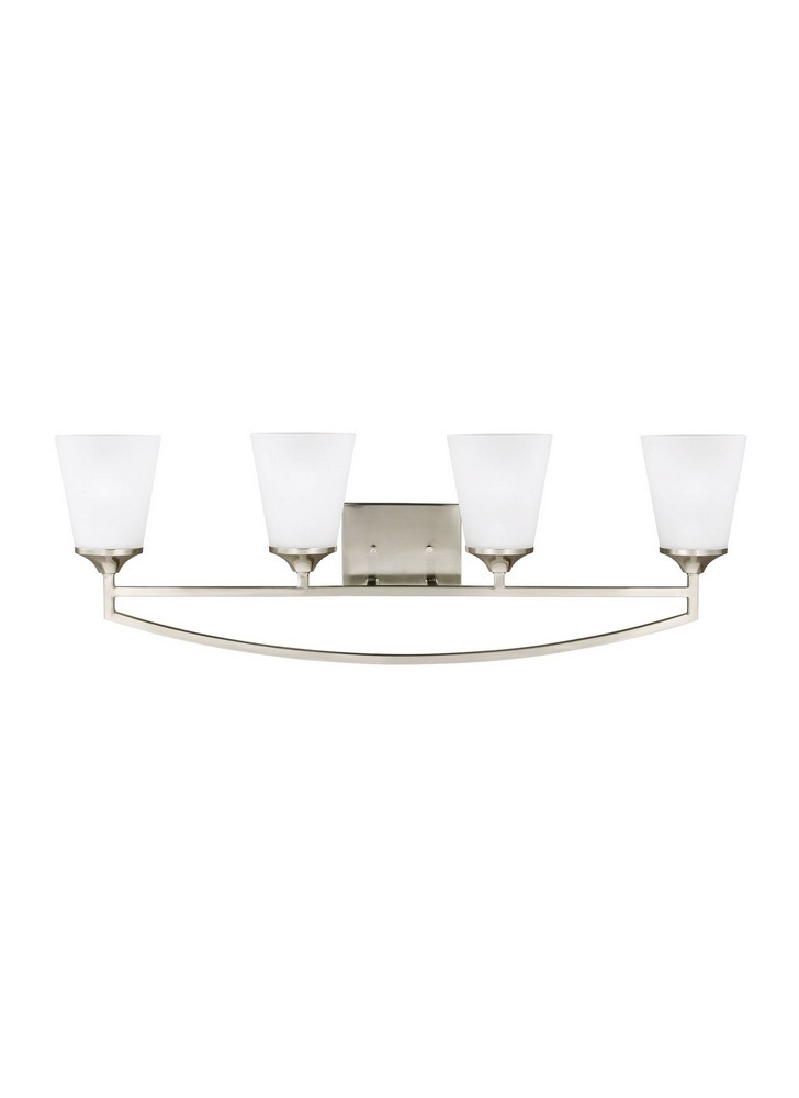 Sea Gull Lighting-4424504-962-Hanford - Four Light Bath Vanity Medium Base: 100W  Brushed Nickel Finish with Satin Etched Glass