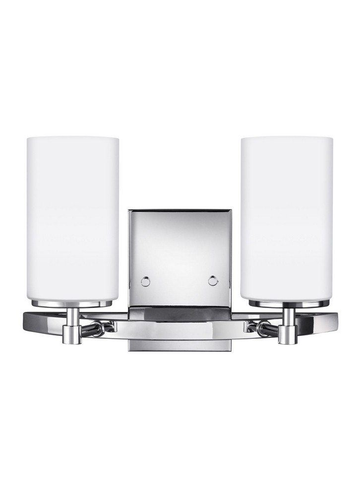 Sea Gull Lighting-4424602-05-Alturas 2-Light Bath Vanity in Transitional Style Chrome Incandescent Brushed Nickel Finish with Etched/White Glass