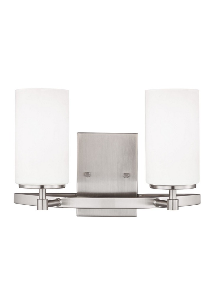 Sea Gull Lighting-4424602-962-Alturas 2-Light Bath Vanity in Transitional Style Medium Base: 100W  Brushed Nickel Finish with Etched/White Glass