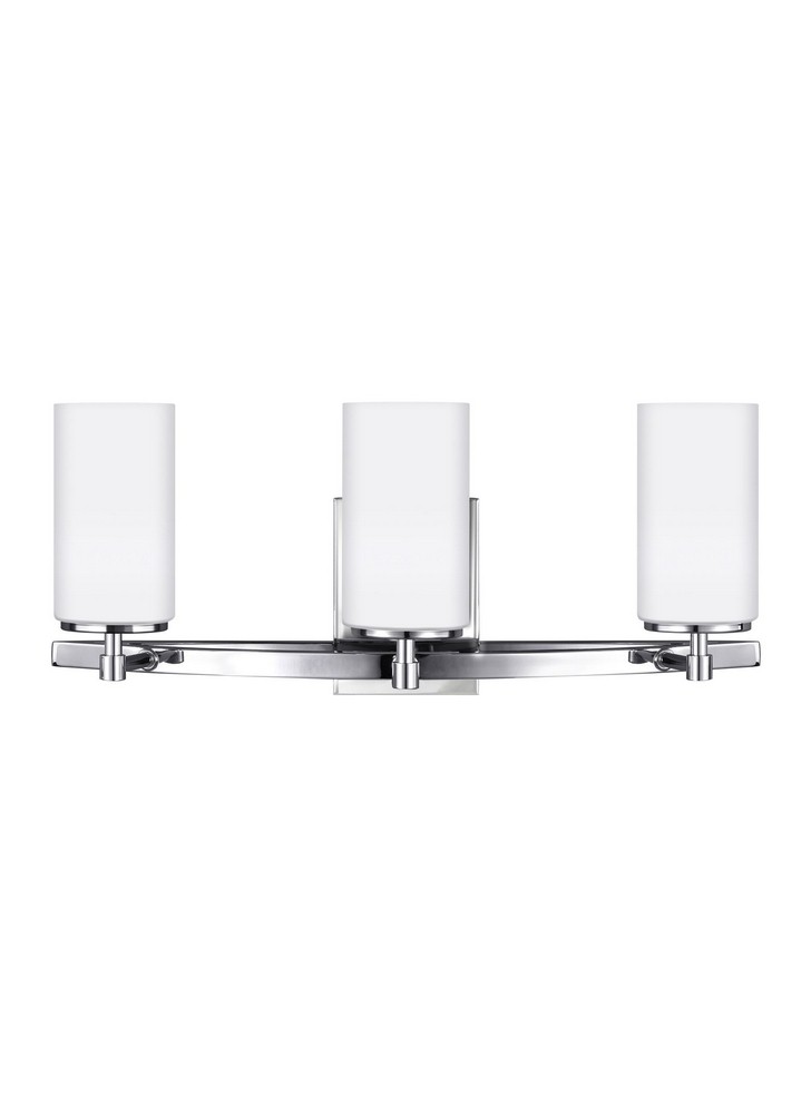 Sea Gull Lighting-4424603-05-Alturas 3-Light Bath Vanity in Transitional Style Chrome Incandescent Brushed Nickel Finish with Etched/White Glass