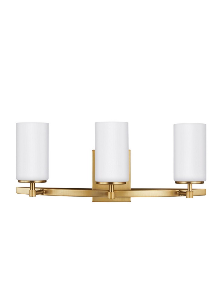 Sea Gull Lighting-4424603-848-Alturas 3-Light Bath Vanity in Transitional Style Satin Brass Incandescent Brushed Nickel Finish with Etched/White Glass