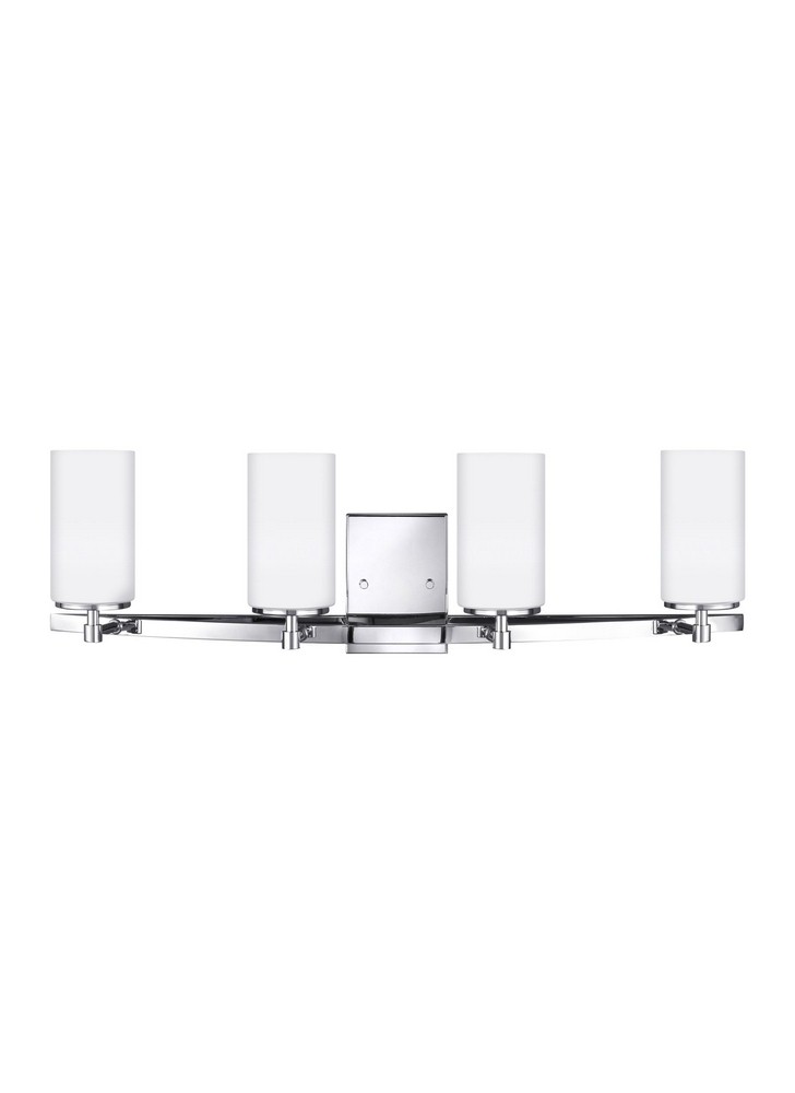 Sea Gull Lighting-4424604-05-Alturas 4-Light Bath Vanity in Transitional Style Chrome Incandescent Brushed Nickel Finish with Etched/White Glass