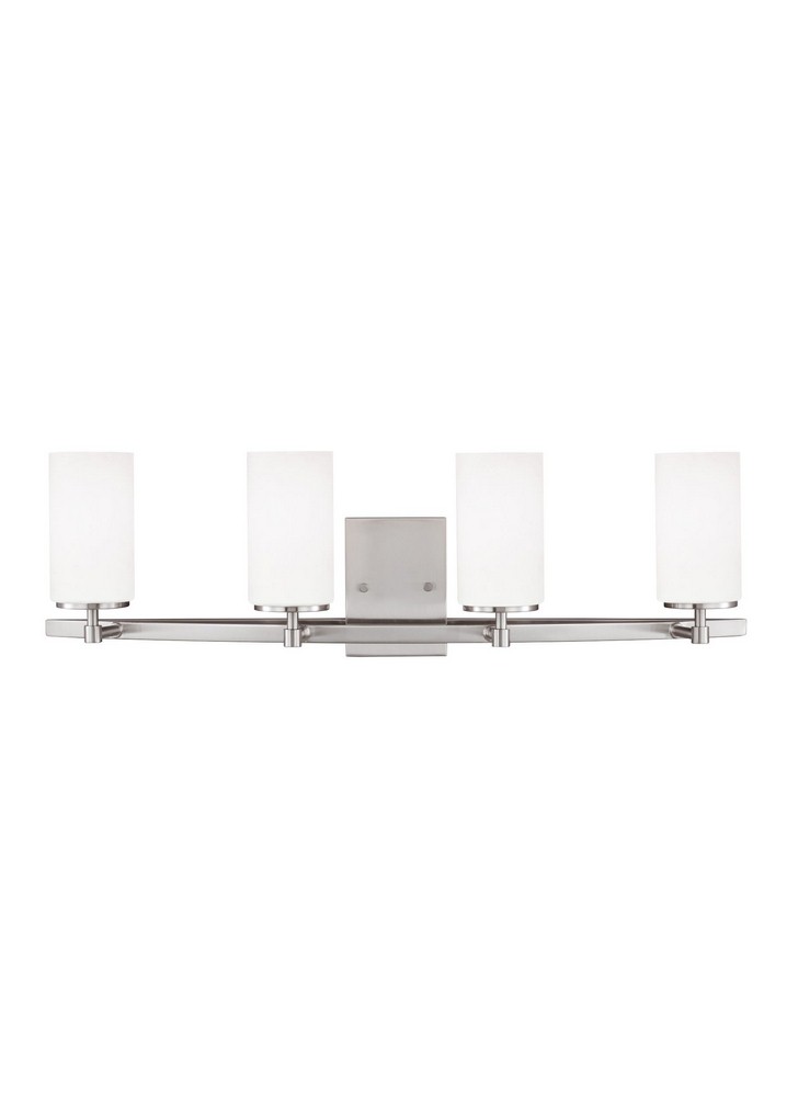 Sea Gull Lighting-4424604-962-Alturas 4-Light Bath Vanity in Transitional Style Brushed Nickel Incandescent Brushed Nickel Finish with Etched/White Glass