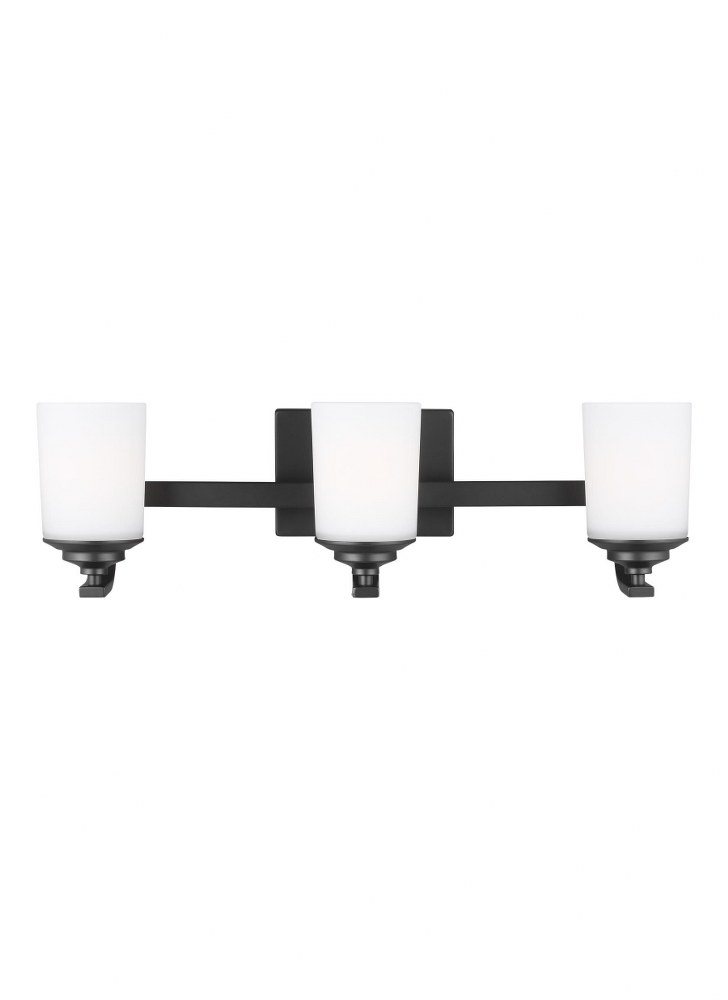 Sea Gull Lighting-4430703-112-Kemal - 3 Light Bath Vanity Midnight Black Incandescent Midnight Black Finish with Etched/White Glass