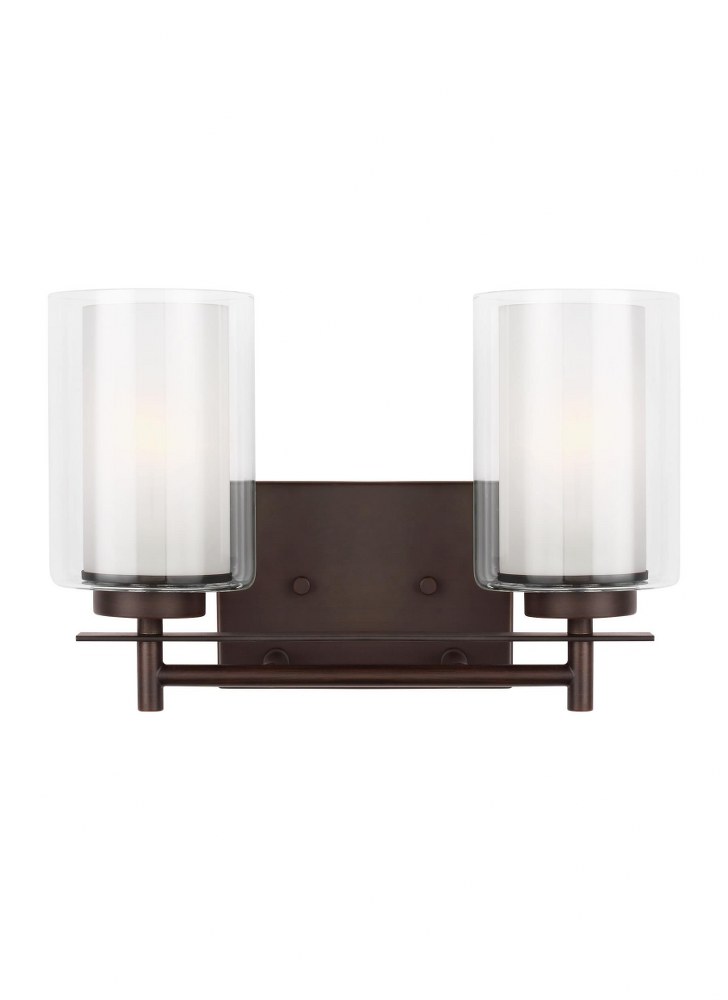 Sea Gull Lighting-4437302-710-Elmwood Park - 2 Light Wall Bath Sconce Incandescent Lamping  Bronze Finish with Satin Etched Glass