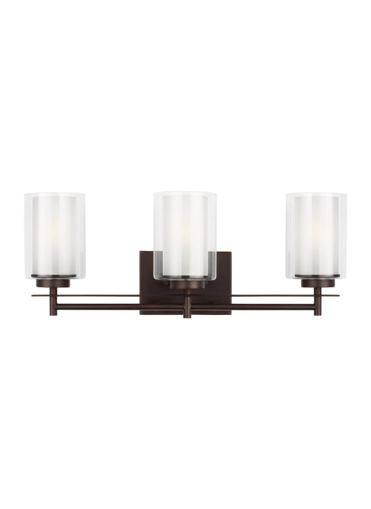 Sea Gull Lighting-4437303-710-Elmwood Park - 3 Light Wall Bath Sconce Incandescent Lamping  Bronze Finish with Satin Etched Glass