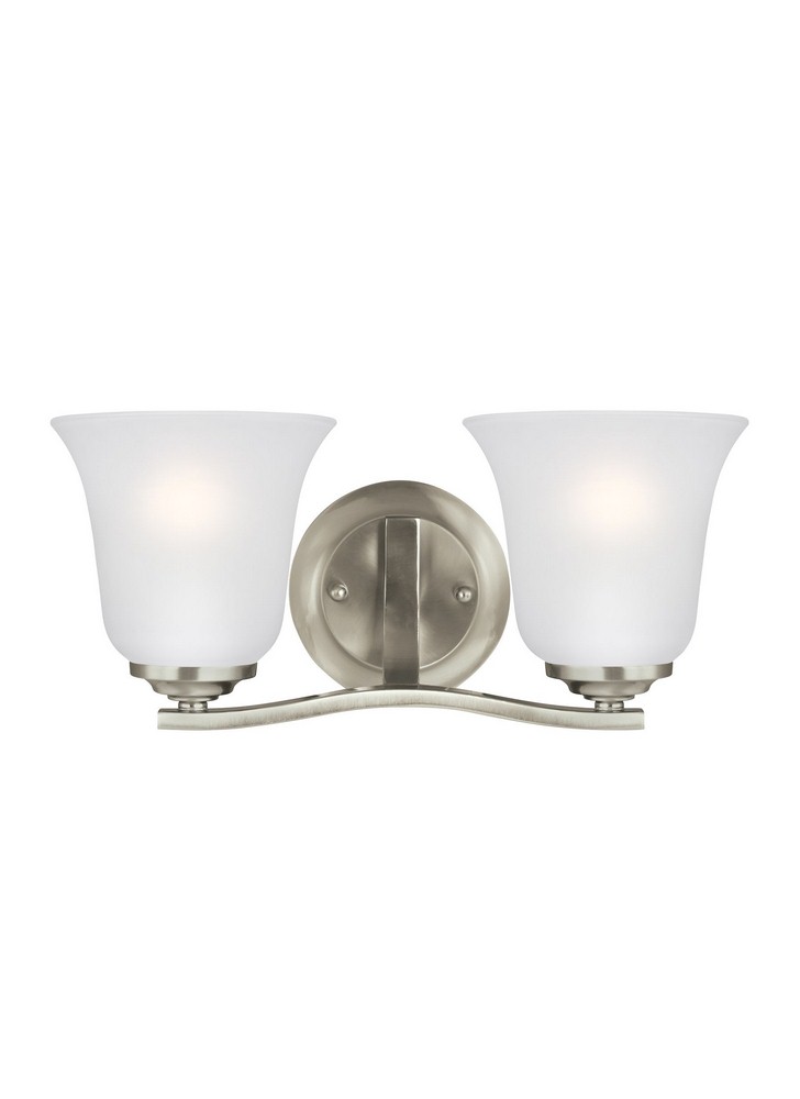 Sea Gull Lighting-4439002-962-Emmons - 100W Two Light Bath Vanity Brushed Nickel Incandescent Brushed Nickel Finish with Satin Etched Glass