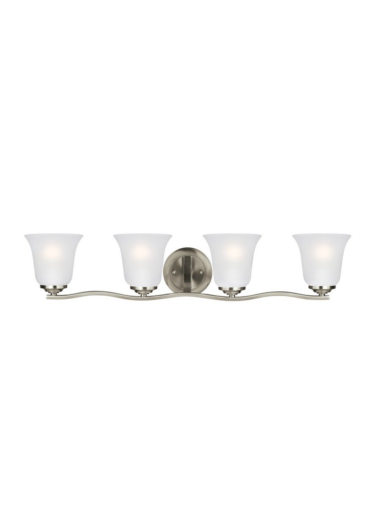 Sea Gull Lighting-4439004-962-Emmons - 4 Light Wall Bath Sconce Brushed Nickel Incandescent Bronze Finish with Satin Etched Glass