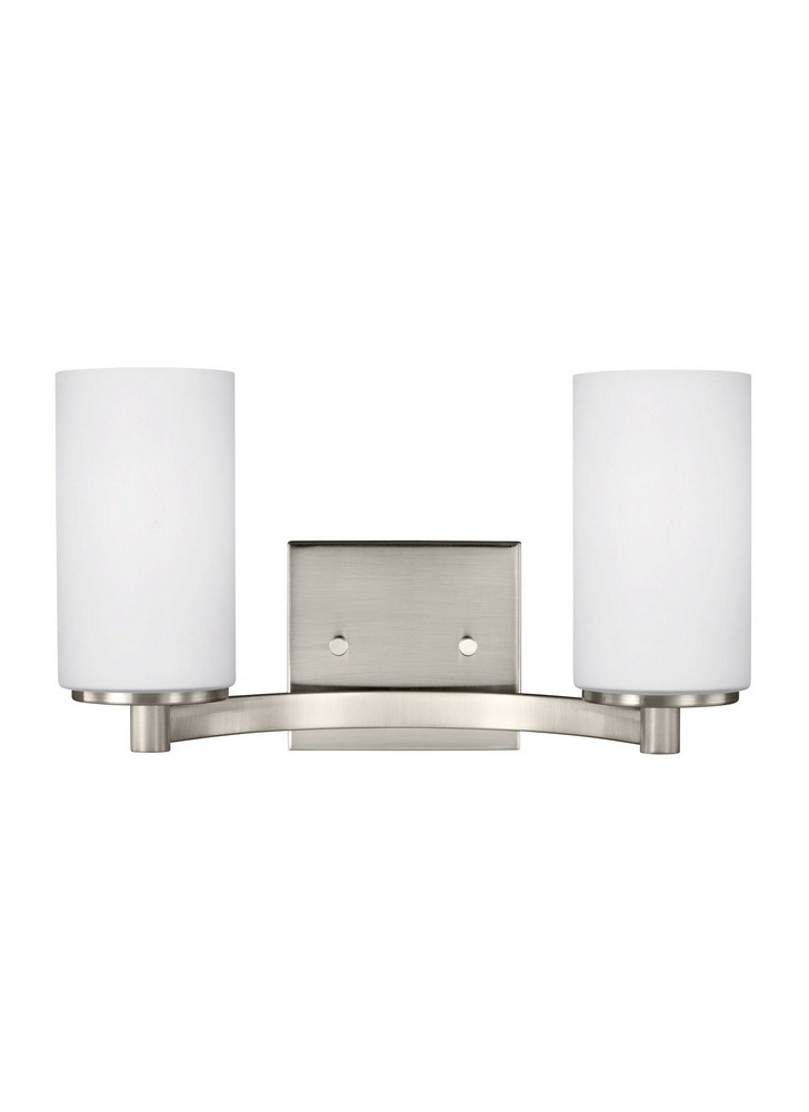 Sea Gull Lighting-4439102-962-Hettinger - 100W Two Light Bath Vanity Brushed Nickel Incandescent Brushed Nickel Finish with Etched/White Glass