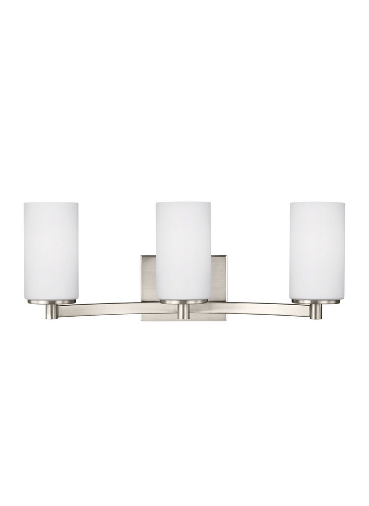 Sea Gull Lighting-4439103-962-Hettinger - 100W Three Light Bath Vanity Brushed Nickel Incandescent Brushed Nickel Finish with Etched/White Glass