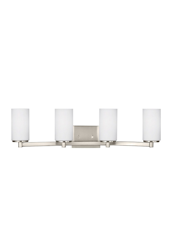 Sea Gull Lighting-4439104-962-Hettinger - 100W Four Light Bath Vanity Brushed Nickel Incandescent Brushed Nickel Finish with Etched/White Glass