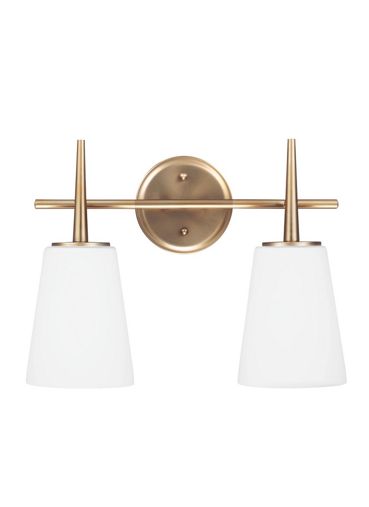 Sea Gull Lighting-4440402-848-Driscoll - Two Light Wall/Bath Bar   Satin Brass Finish with Etched/White Glass