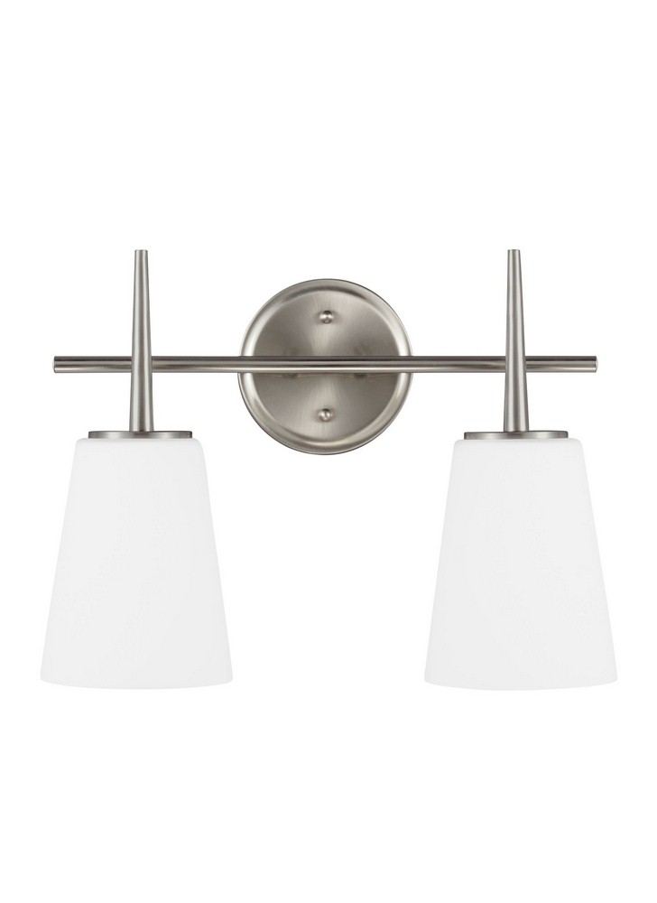 Sea Gull Lighting-4440402-962-Driscoll - Two Light Wall/Bath Bar   Brushed Nickel Finish with Etched/White Glass