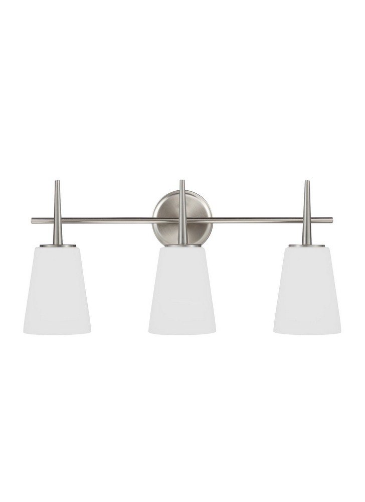 Sea Gull Lighting-4440403-962-Driscoll - Three Light Wall/Bath Bar   Brushed Nickel Finish with Etched/White Glass