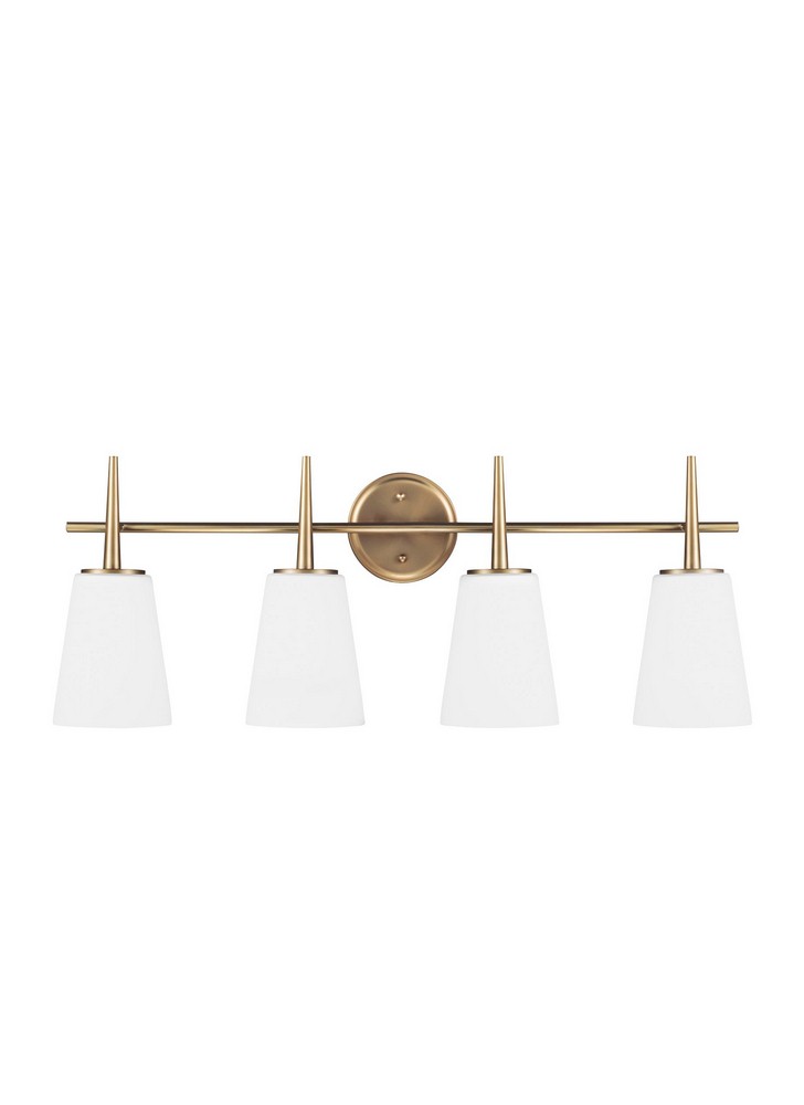 Sea Gull Lighting-4440404-848-Driscoll - Four Light Wall/Bath Bar   Satin Brass Finish with Etched/White Glass