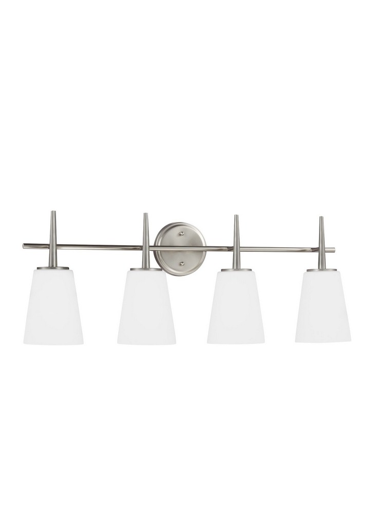 Sea Gull Lighting-4440404-962-Driscoll - Four Light Wall/Bath Bar   Brushed Nickel Finish with Etched/White Glass