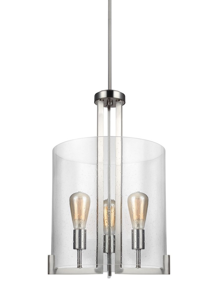 Sea Gull Lighting-5126003-962-Dawes - Three Light Foyer Brushed Nickel Incandescent Brushed Nickel Finish with Clear Seeded Glass