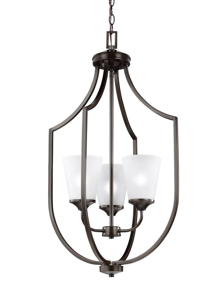 Sea Gull Lighting-5224503-710-Hanford - Three Light Hall Foyer in Transitional Style - 18.13 inches wide by 32.75 inches high Bronze Incandescent Brushed Nickel Finish with Satin Etched Glass