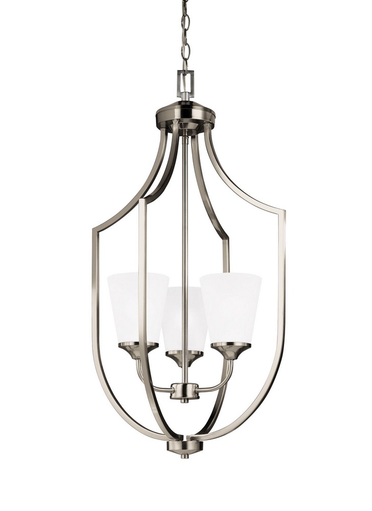 Sea Gull Lighting-5224503-962-Hanford - Three Light Hall Foyer in Transitional Style - 18.13 inches wide by 32.75 inches high Brushed Nickel Incandescent Brushed Nickel Finish with Satin Etched Glass