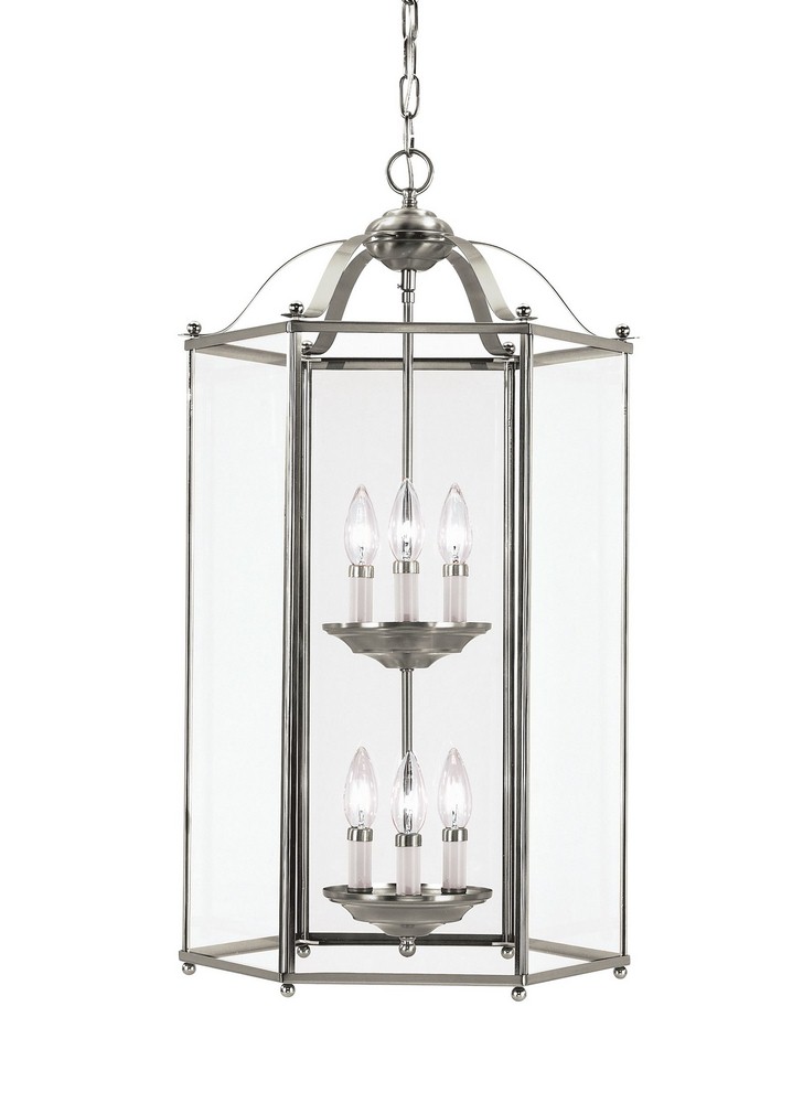 Sea Gull Lighting-5233EN-962-Bretton - 6 Light Hall Foyer Brushed Nickel LED Bronze Finish with Clear Glass