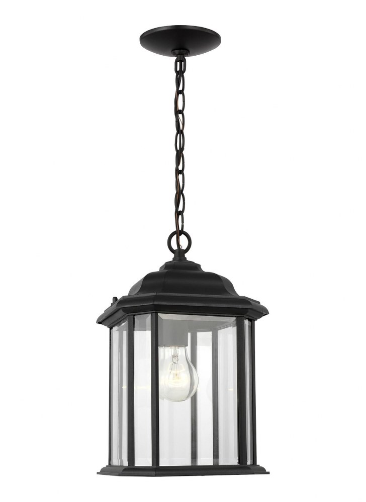 Sea Gull Lighting-60031-12-Kent - 1 Light Outdoor Pendant in Traditional Style - 8.38 inches wide by 15.25 inches high Black  Black Finish with Clear Beveled Glass