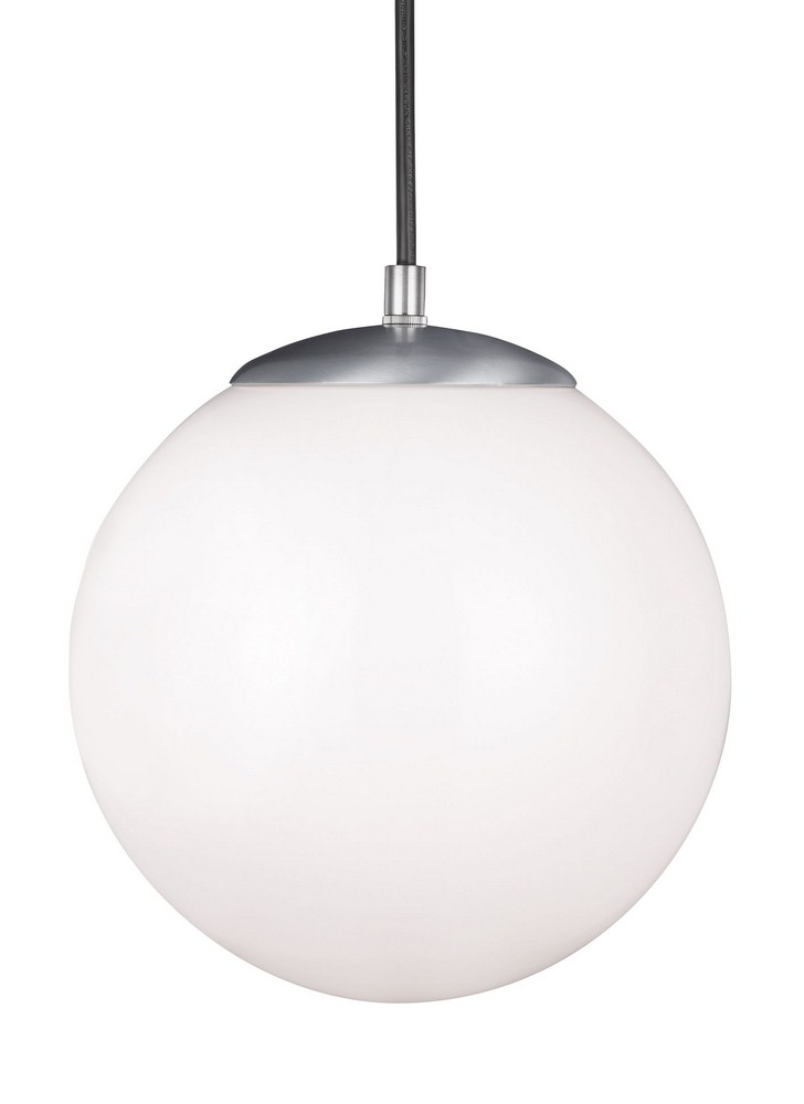 Sea Gull Lighting-6020-04-Hanging Globe - 150W One Light Pendant in Contemporary Style - 10 inches wide by 10.75 inches high Satin Aluminum Incandescent White Finish with White Glass