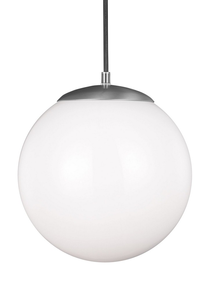 Sea Gull Lighting-6022-04-Hanging Globe - 150W One Light Pendant in Contemporary Style - 12 inches wide by 12.5 inches high Satin Aluminum Incandescent White Finish with Opal Glass