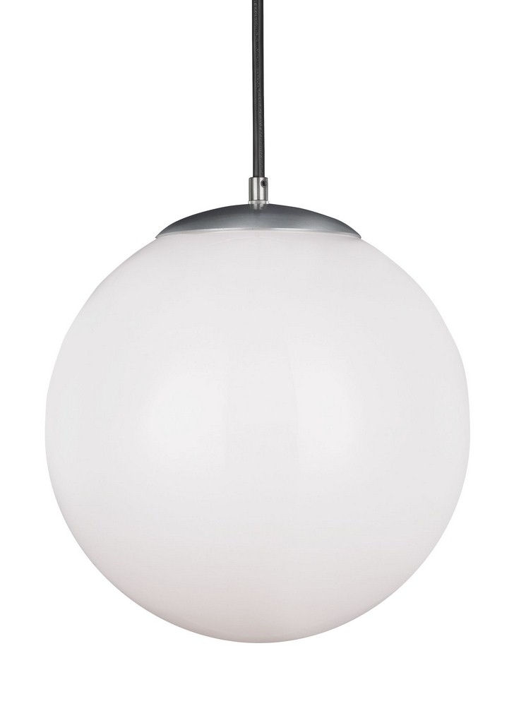 Sea Gull Lighting-6024-04-Hanging Globe - 150W One Light Pendant in Contemporary Style - 14 inches wide by 14.75 inches high Satin Aluminum Incandescent White Finish with Opal Glass