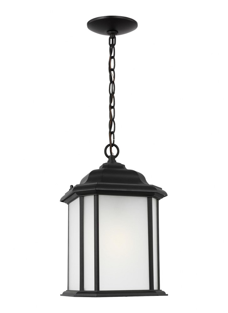 Sea Gull Lighting-60531-12-Kent - 1 Light Outdoor Pendant in Traditional Style - 8.38 inches wide by 15.25 inches high Black Incandescent Black Finish with Satin Etched Glass