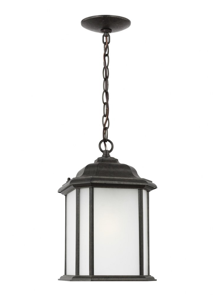 Sea Gull Lighting-60531-746-Kent - 1 Light Outdoor Pendant in Traditional Style - 8.38 inches wide by 15.25 inches high Oxford Bronze Incandescent Black Finish with Satin Etched Glass