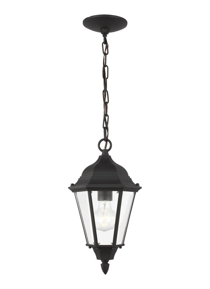 Sea Gull Lighting-60938-12-Bakersville - 1 Light Outdoor Pendant in Traditional Style - 7.88 inches wide by 14.44 inches high Black  Black Finish with Clear Beveled Glass