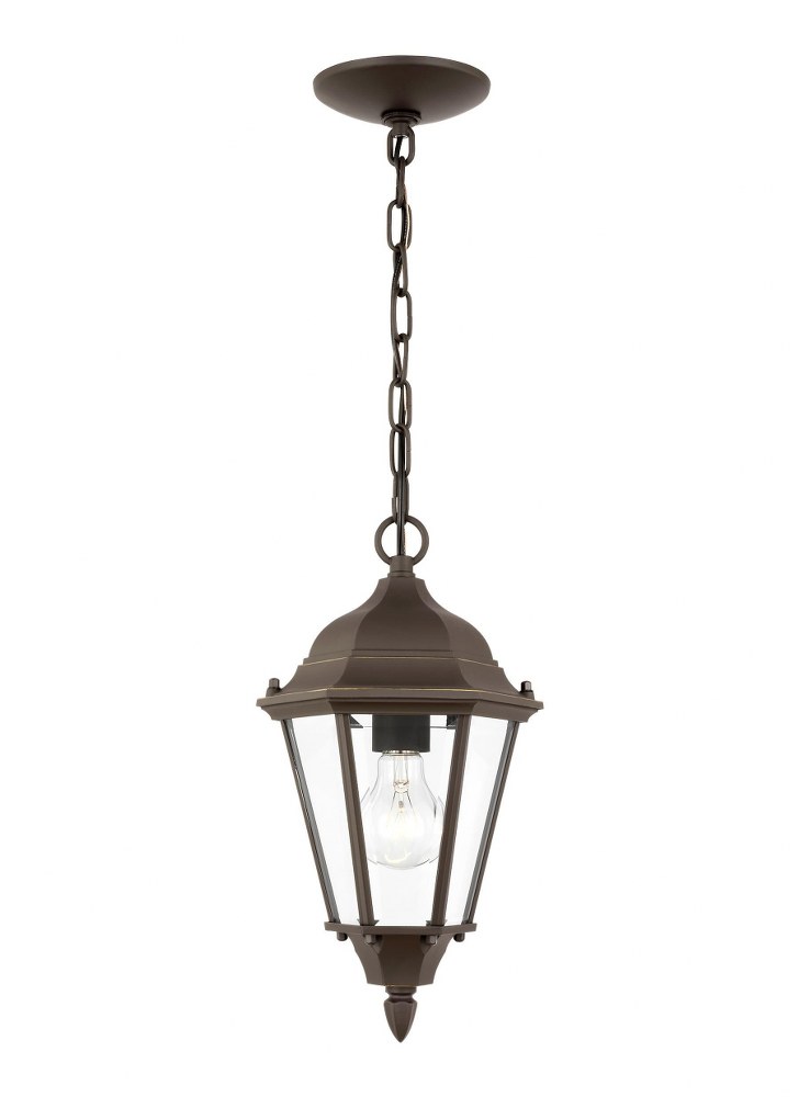 Sea Gull Lighting-60938-71-Bakersville - 1 Light Outdoor Pendant in Traditional Style - 7.88 inches wide by 14.44 inches high   Antique Bronze Finish with Clear Beveled Glass