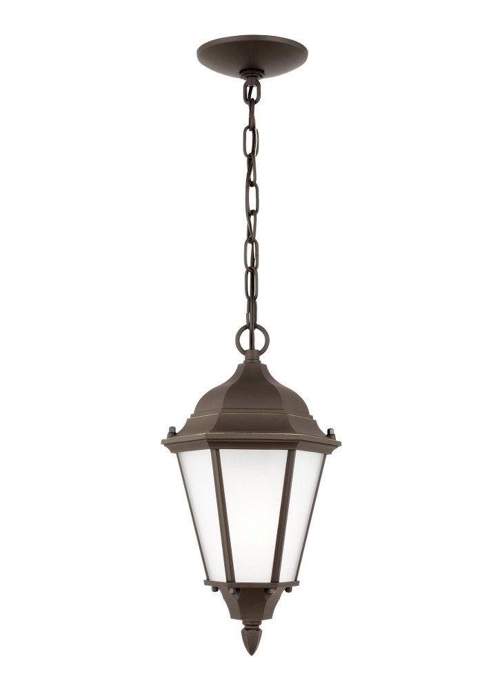 Sea Gull Lighting-60941-71-Bakersville - 1 Light Outdoor Pendant in Traditional Style - 7.88 inches wide by 14.44 inches high   Antique Bronze Finish with Satin Etched Glass
