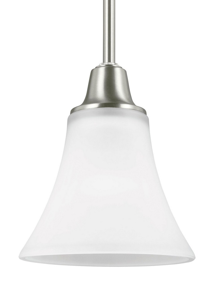 Sea Gull Lighting-6113201-962-Metcalf - One Light Mini-Pendant in Transitional Style - 6.25 inches wide by 7 inches high Brushed Nickel Incandescent Brushed Nickel Finish with Satin Etched Glass