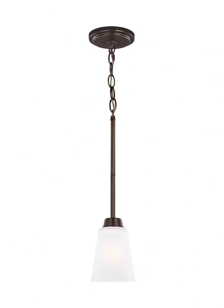 Sea Gull Lighting-6115201-710-Kerrville - 100W One Light Mini-Pendant in Transitional Style - 4.38 inches wide by 6.38 inches high Bronze Incandescent Brushed Nickel Finish with Satin Etched Glass