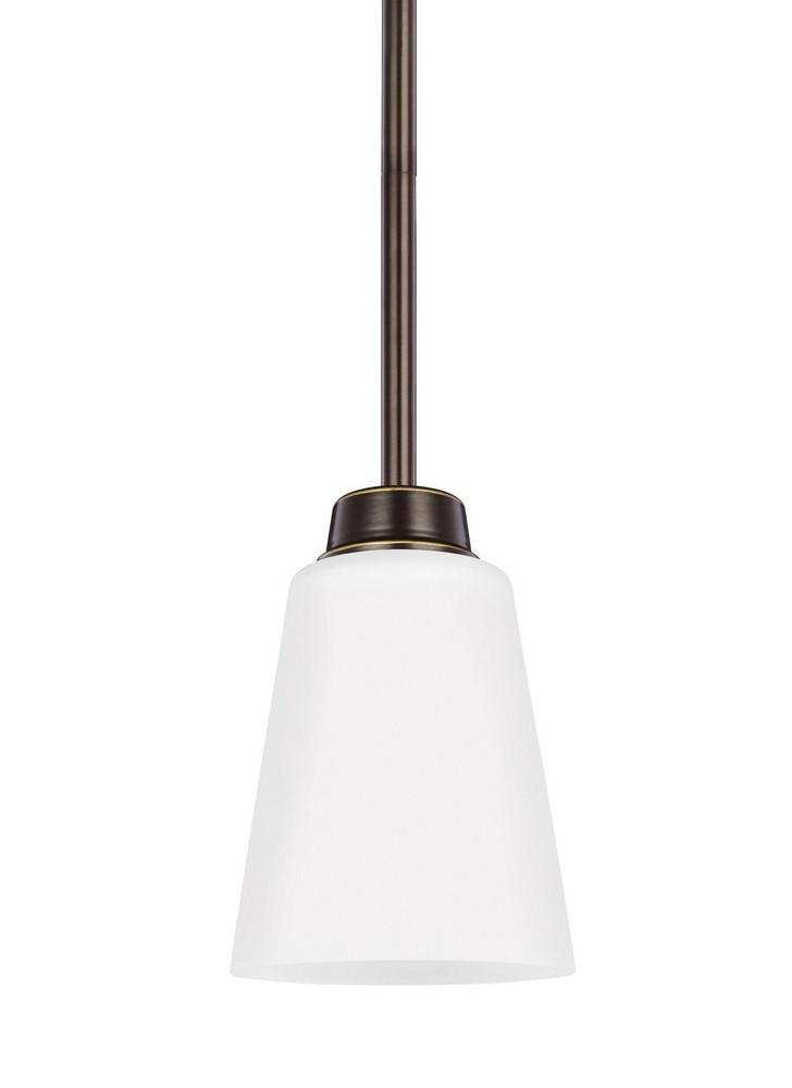 Sea Gull Lighting-6115201-782-Kerrville - 100W One Light Mini-Pendant in Transitional Style - 4.38 inches wide by 6.38 inches high Heirloom Bronze Incandescent Brushed Nickel Finish with Satin Etched 