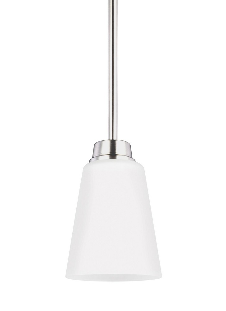 Sea Gull Lighting-6115201-962-Kerrville - 100W One Light Mini-Pendant in Transitional Style - 4.38 inches wide by 6.38 inches high Brushed Nickel Incandescent Brushed Nickel Finish with Satin Etched G