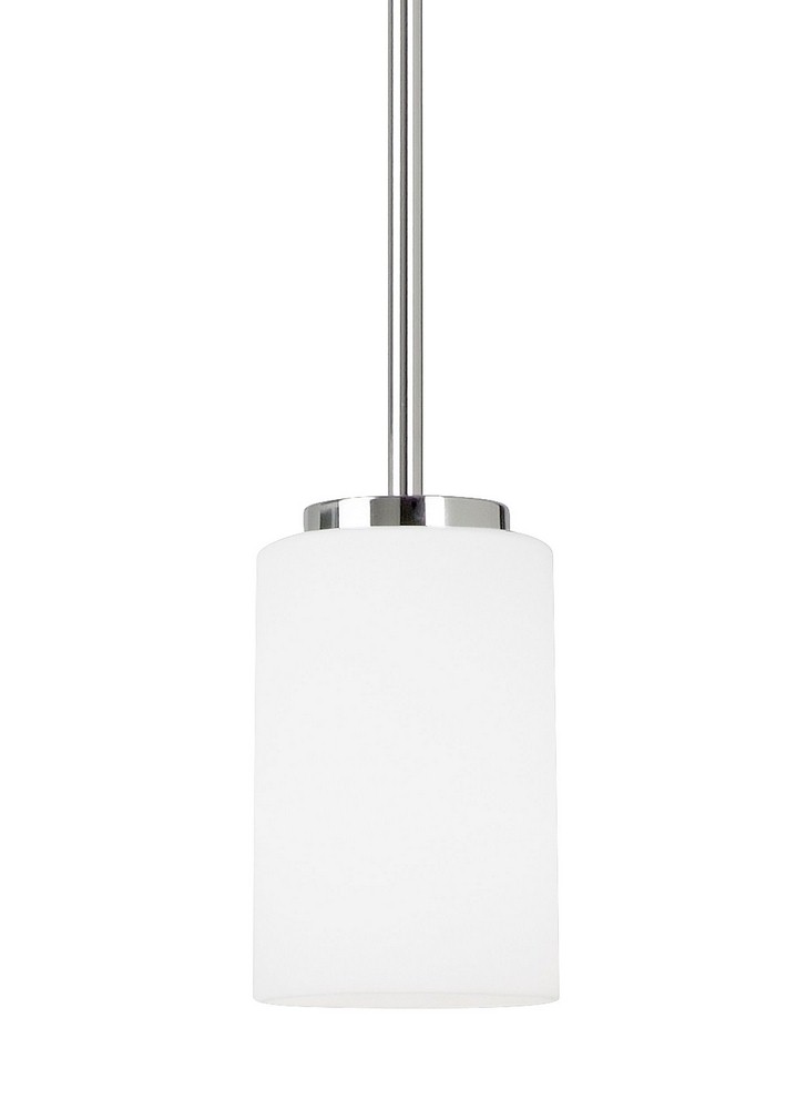 Sea Gull Lighting-61160-05-Oslo - One Light Mini-Pendant in Contemporary Style - 4 inches wide by 5.75 inches high Chrome Incandescent Brushed Nickel Finish with Cased Opal Etched Glass