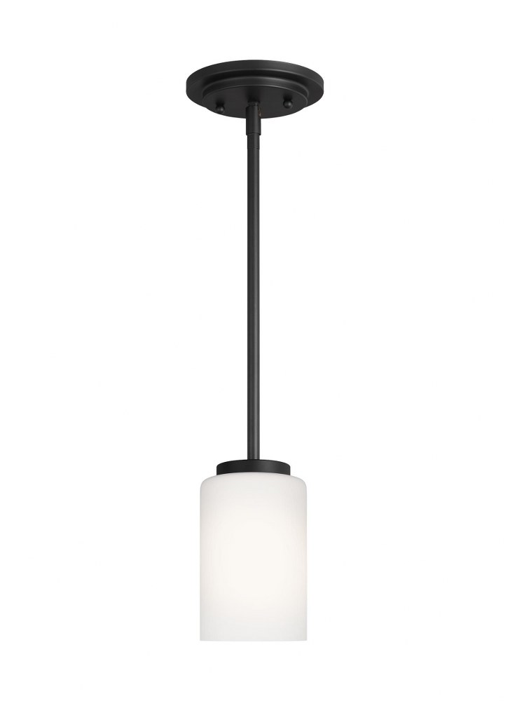 Sea Gull Lighting-61160-112-Oslo - One Light Mini-Pendant in Contemporary Style - 4 inches wide by 5.75 inches high Midnight Black Incandescent Brushed Nickel Finish with Cased Opal Etched Glass