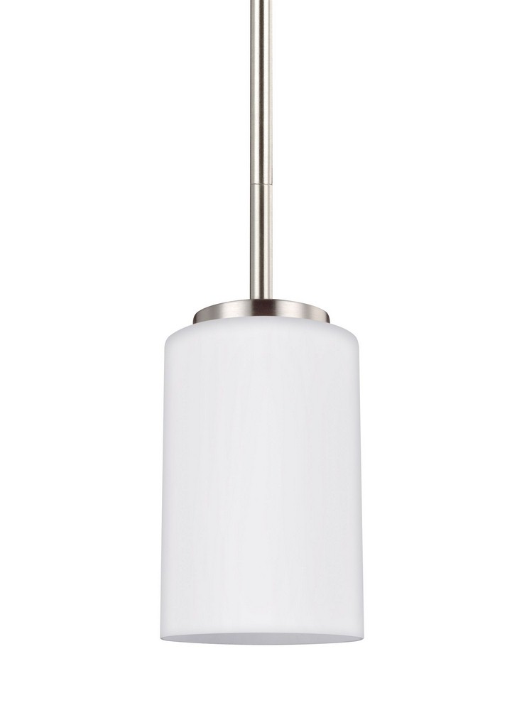 Sea Gull Lighting-61160-962-Oslo - One Light Mini-Pendant in Contemporary Style - 4 inches wide by 5.75 inches high Brushed Nickel Incandescent Brushed Nickel Finish with Cased Opal Etched Glass