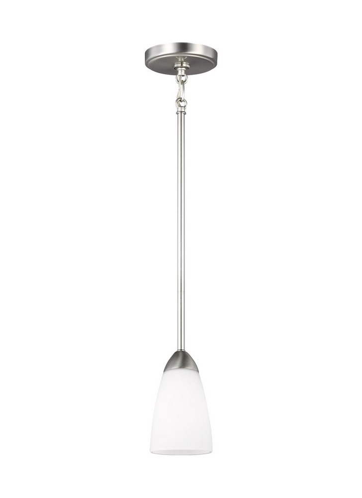 Sea Gull Lighting-6120201EN3-962-Seville - One Light Mini Pendant - 4 inches wide by 7 inches high Brushed Nickel LED Bronze Finish with Etched/White Glass