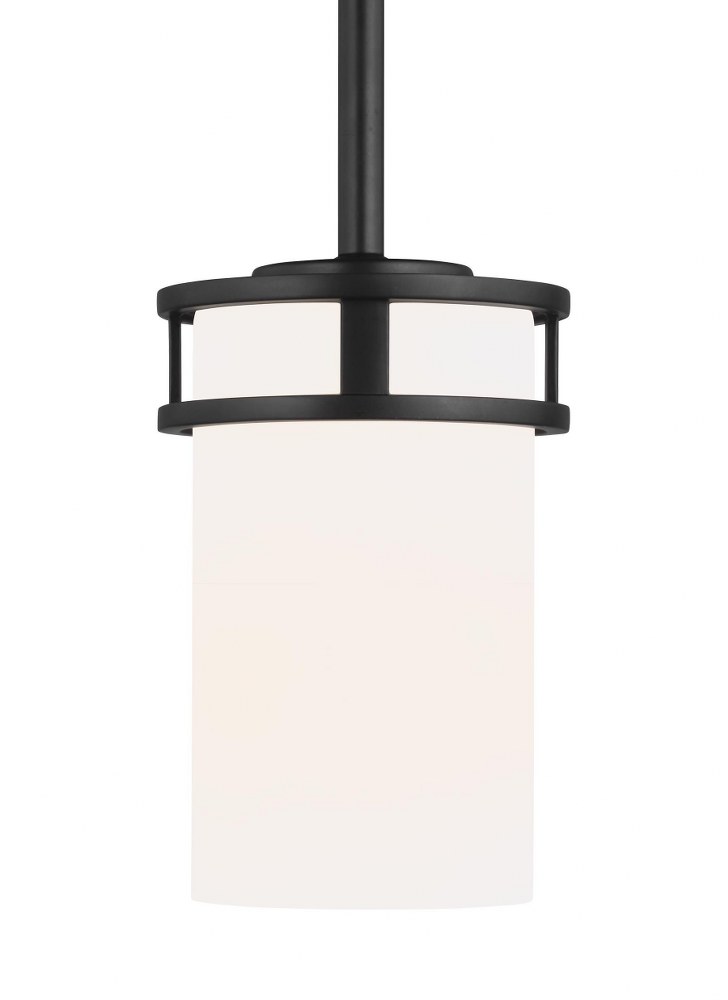 Sea Gull Lighting-6121601-112-Robie - 1 Light Mini Pendant - 4.38 inches wide by 6.5 inches high Midnight Black Incandescent Midnight Black Finish with Etched/White Glass