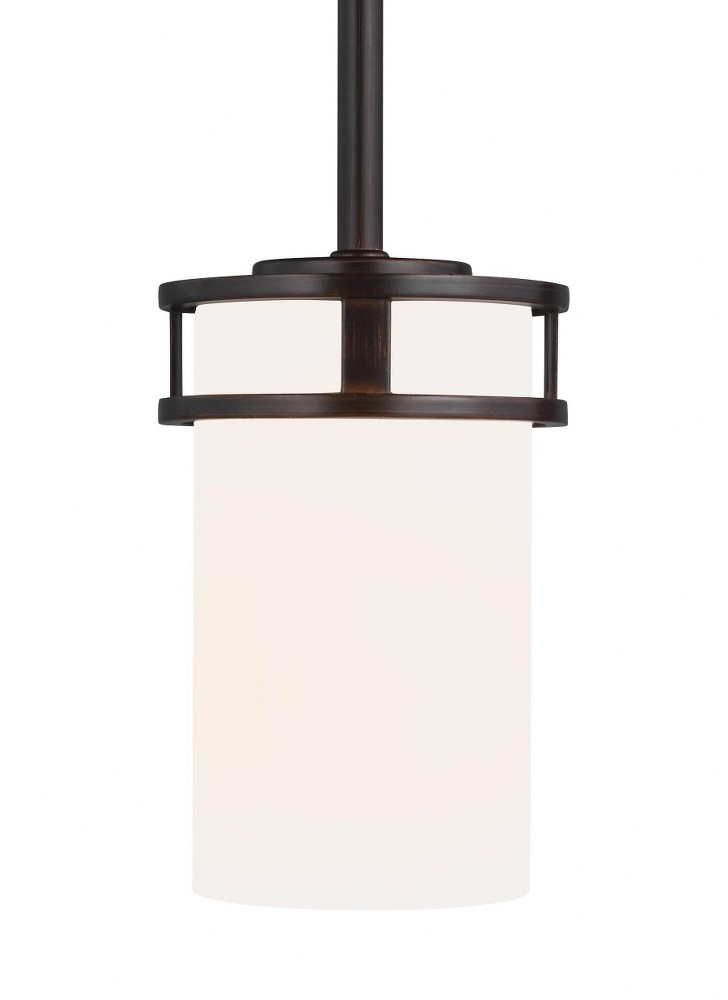 Sea Gull Lighting-6121601-710-Robie - 1 Light Mini Pendant - 4.38 inches wide by 6.5 inches high Bronze Incandescent Midnight Black Finish with Etched/White Glass