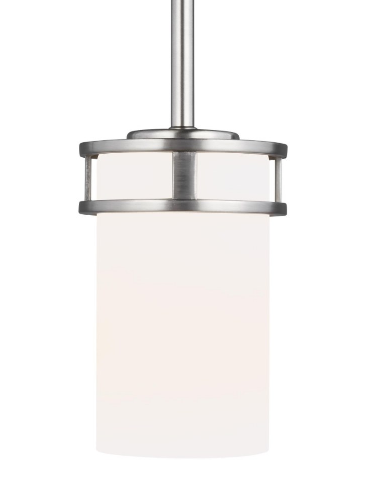 Sea Gull Lighting-6121601EN3-962-Robie - 1 Light Mini Pendant - 4.38 inches wide by 6.5 inches high Brushed Nickel LED Midnight Black Finish with Etched/White Glass