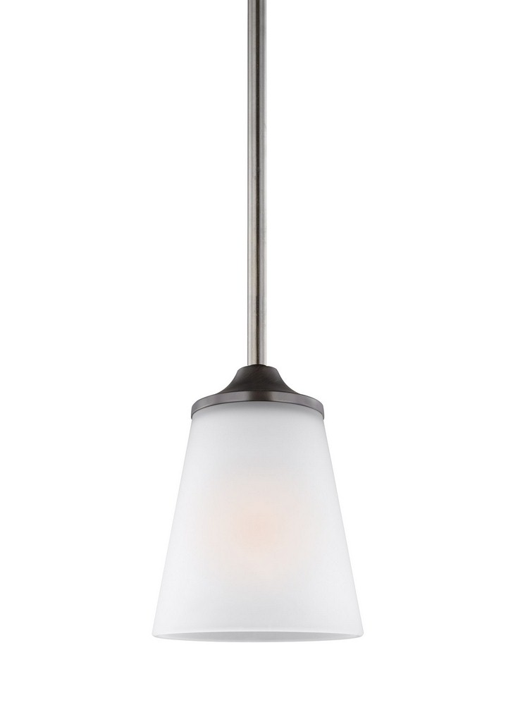 Sea Gull Lighting-6124501-710-Hanford - One Light Mini-Pendant in Transitional Style - 5.13 inches wide by 6.75 inches high Bronze Incandescent Brushed Nickel Finish with Satin Etched Glass