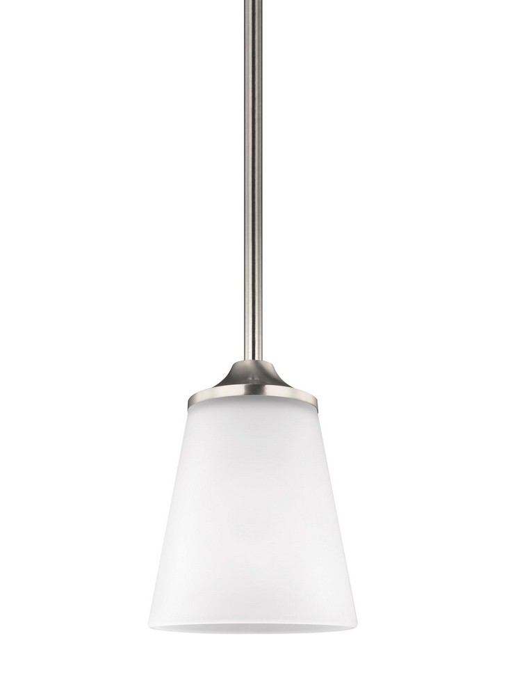 Sea Gull Lighting-6124501-962-Hanford - One Light Mini-Pendant in Transitional Style - 5.13 inches wide by 6.75 inches high Brushed Nickel Incandescent Brushed Nickel Finish with Satin Etched Glass