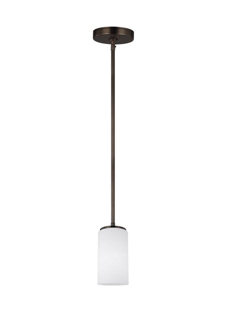 Sea Gull Lighting-6124601-778-Alturas 1-Light Mini-Pendant in Transitional Style - 3.5 inches wide by 7.19 inches high Brushed Oil Rubbed Bronze Incandescent Brushed Nickel Finish with Etched/White Gl